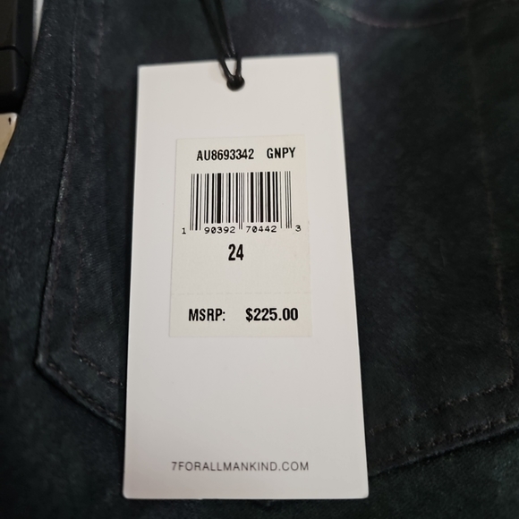 7 For All Mankind High Waist Ankle Skinny In Green Python Size 24 NWT - Picture 5 of 8
